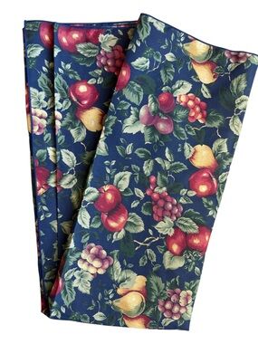 Vintage NWT Navy Cotton Tablecloth Fruit Design Kemp & Beatley 60” X 102”